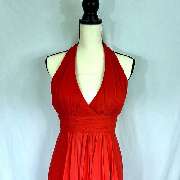 NICOLE MILLER Tangerine Halter Formal Silk Evening Gown Dress w/Train - Sz 2 - Picture 3 of 8